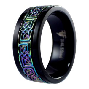 fantasy forge jewelry black rainbow celtic spinner ring womens mens stainless steel wedding band sizes 3-17 (17)