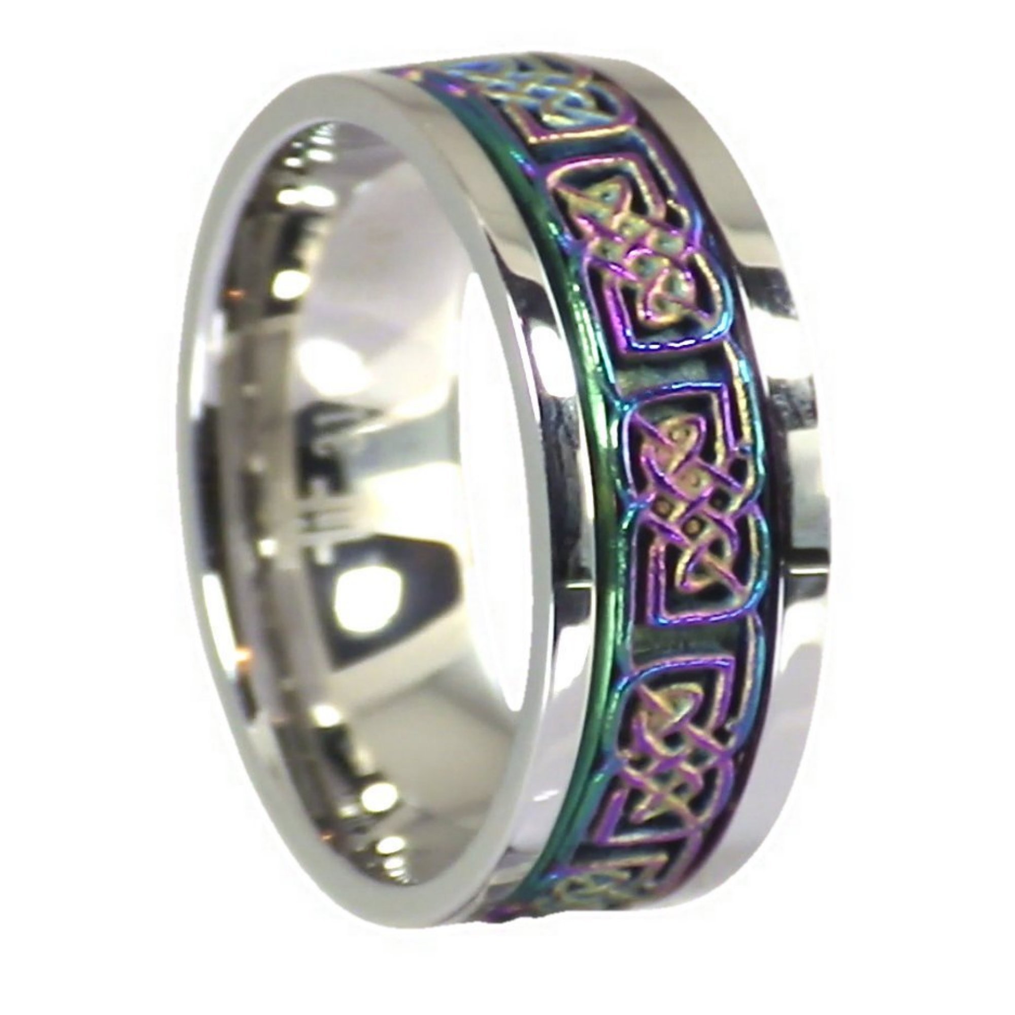 Fantasy Forge Jewelry Rainbow Celtic Spinner Ring Womens Mens Stainless Steel 8mm Meditation Wedding Band Sizes 3-17 (17)