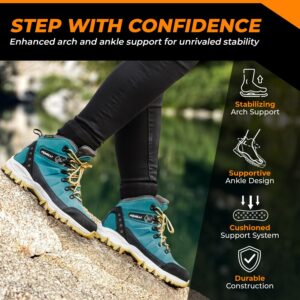 Foxelli Women’s Hiking Boots – Suede Leather Waterproof Hiking Boots for Women, Breathable, Comfortable & Lightweight Hiking Shoes Teal