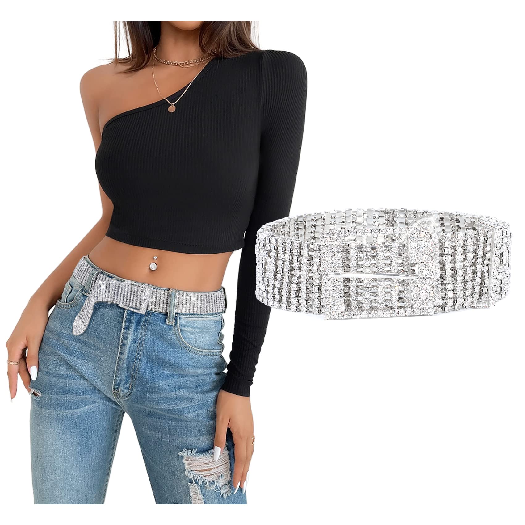 XZQTIVE Women Crystal Belt Rhinestone Shiny Diamond Bling Glitter Chain Waist Belt for Jeans Dresses Pants Silver Gold