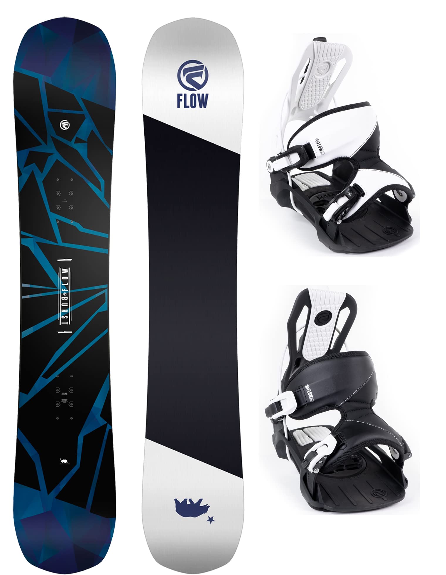 FLOW Burst Men's Wide Snowboard Package Flow Mix Alpha Bindings - 159 Wide (XL Bindings (11-14))