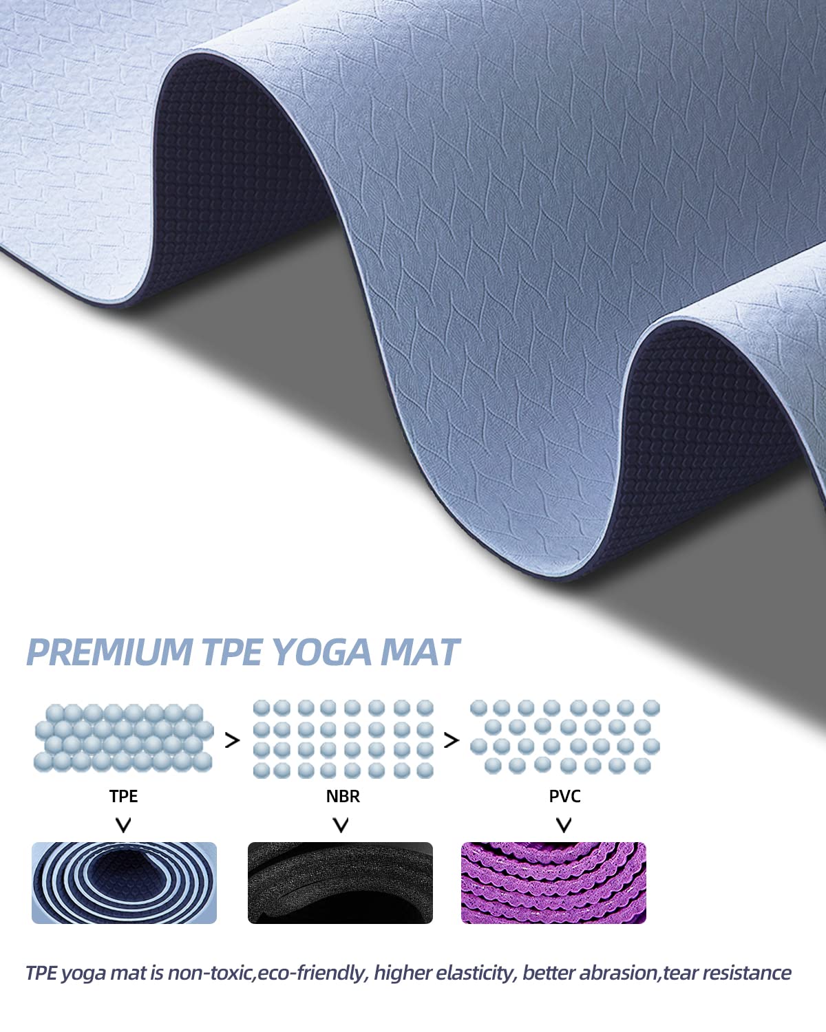 COOLMOON Yoga Mat Non Slip, Anti-Tear 1/4 Thick TPE Yoga Mats for Women and Men, 72"x24" Exercise & Fitness Mat with Carrying Strap, Workout Mats for Yoga, Pilates and Floor Exercise