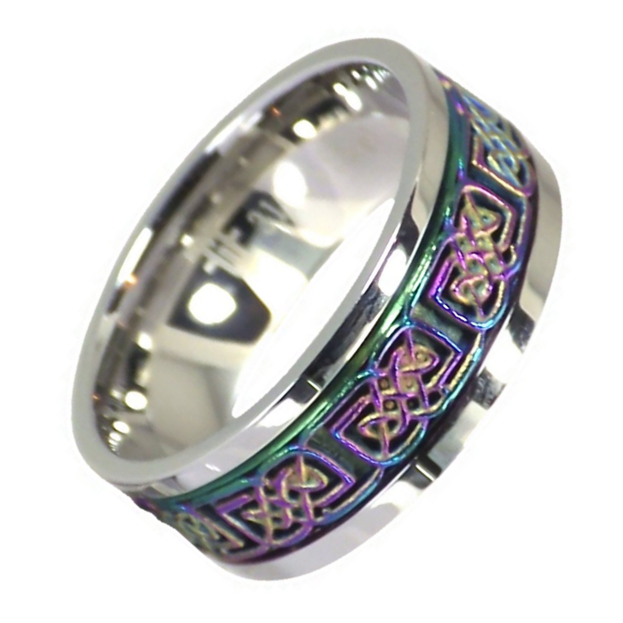 Fantasy Forge Jewelry Rainbow Celtic Spinner Ring Womens Mens Stainless Steel 8mm Meditation Wedding Band Sizes 3-17 (17)