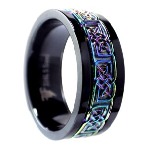 Fantasy Forge Jewelry Black Rainbow Celtic Spinner Ring Womens Mens Stainless Steel Wedding Band Sizes 3-17 (17)