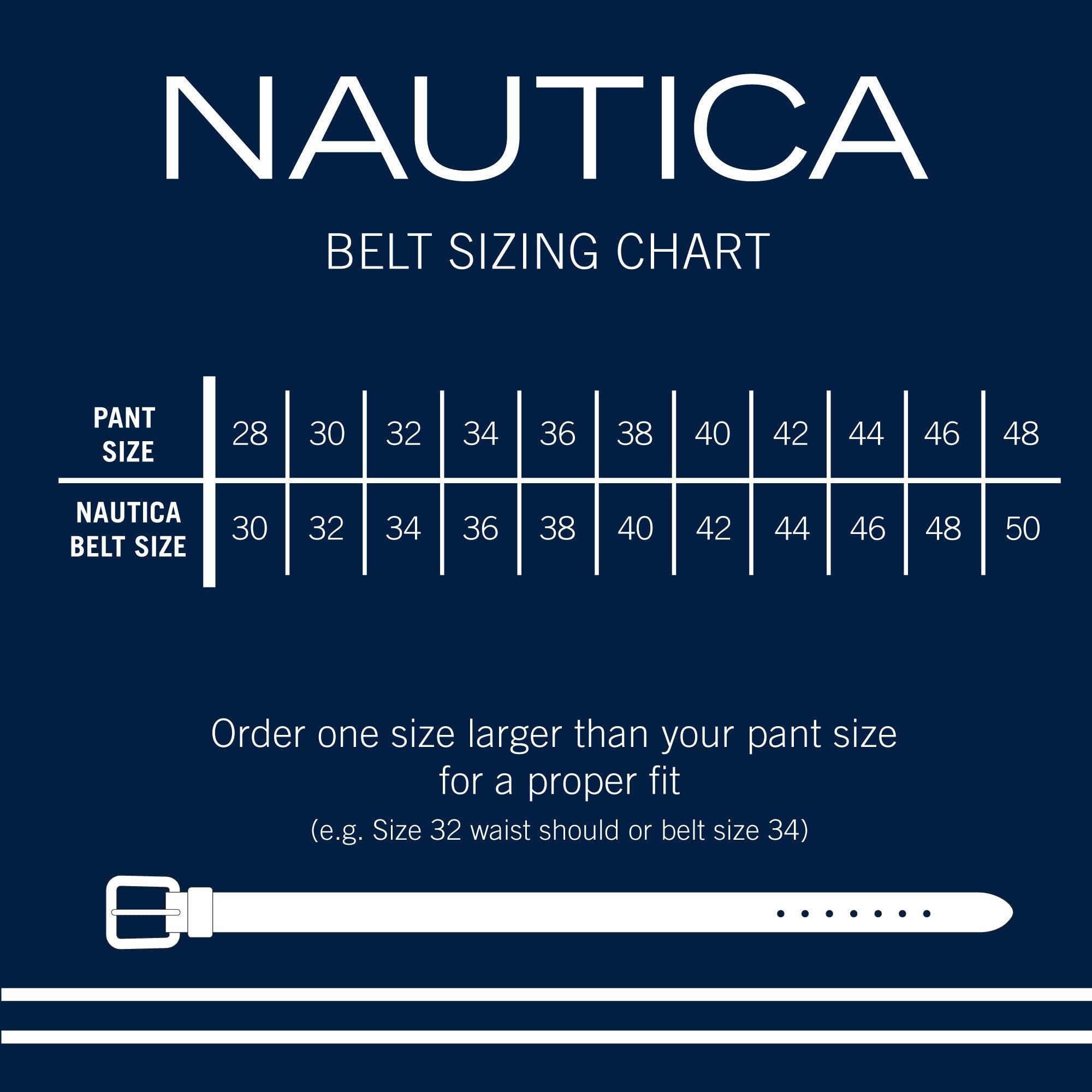 Nautica mens Logo Inlay Ornament Double Stitch Leather Belt, Black, 38 US