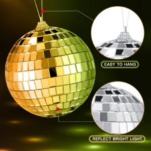 12 Pack 4 Inches Disco Light Mirror Ball Large Silver Hanging Disco Ball with Hanging Ring Disco Ball Party Decorations for Party Retro Home Bands Decorations, New Years Celebration