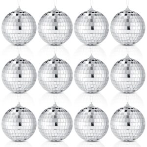 12 pack 4 inches disco light mirror ball large silver hanging disco ball with hanging ring disco ball party decorations for party retro home bands decorations, new years celebration