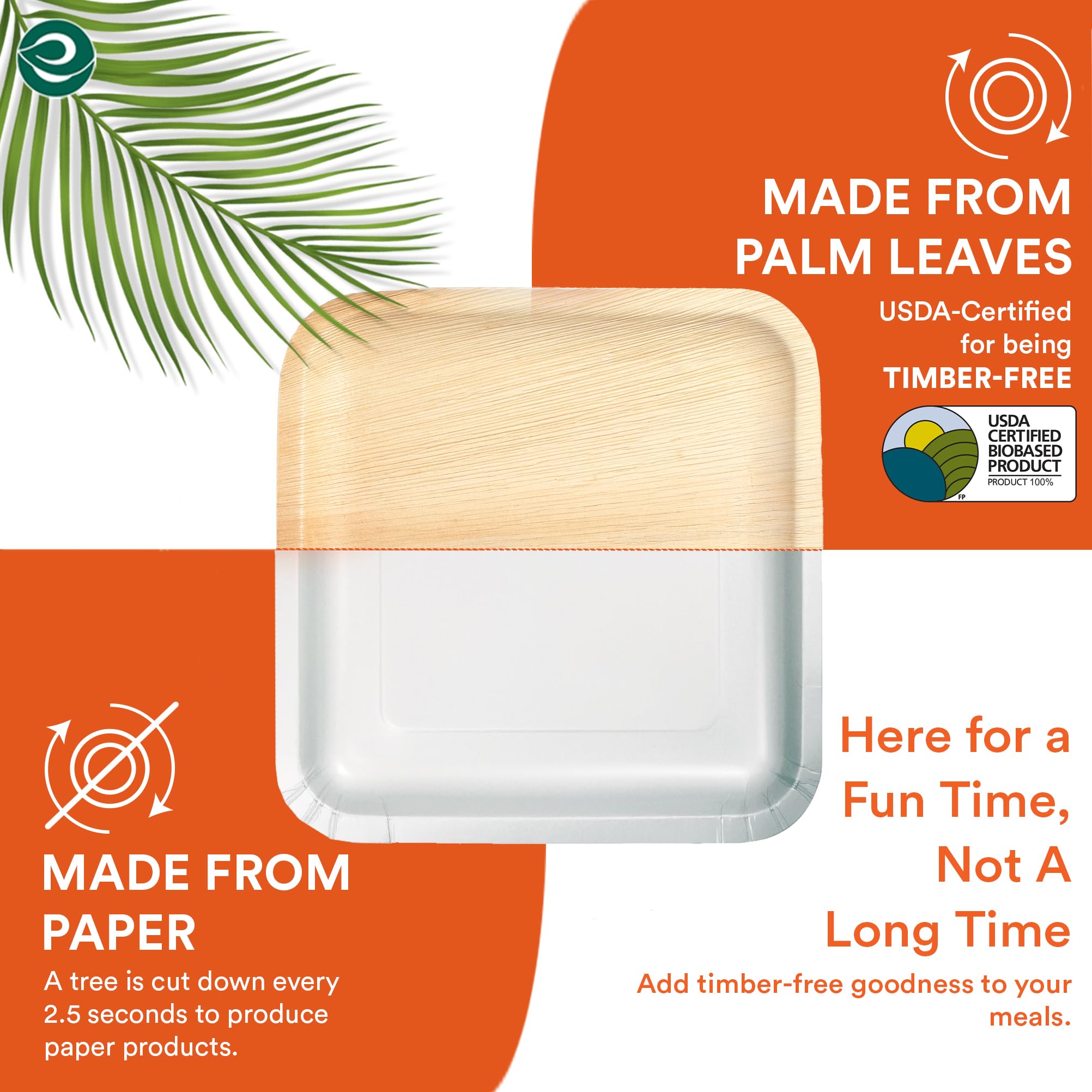 ECO SOUL Compostable 8 Inch Palm Leaf Square Plates (20 Count) Like Bamboo Plates | Biodegradable | Eco-Friendly, Microwave & Oven Safe