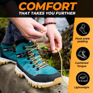 Foxelli Women’s Hiking Boots – Suede Leather Waterproof Hiking Boots for Women, Breathable, Comfortable & Lightweight Hiking Shoes Teal