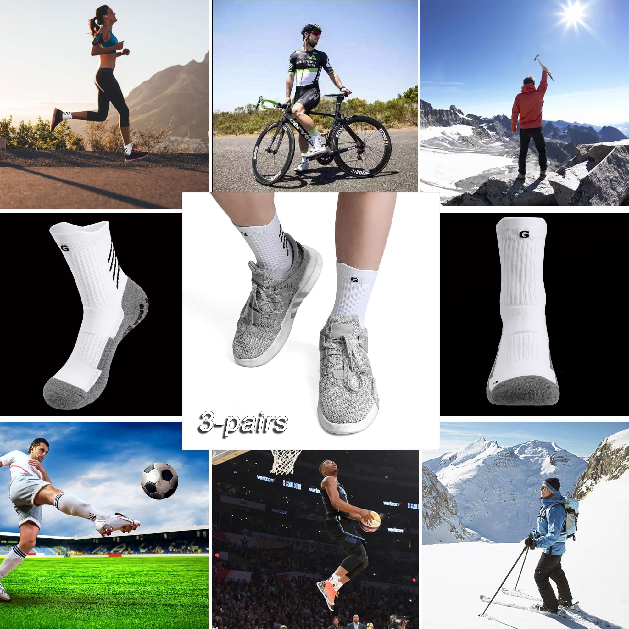 GOGOGOAL Non-slip Football Athletic Sock Men Women Anti-slip Slipper Socks Hospital Grip Soccer Sports Training Sock Basketball Yoga White M 3P