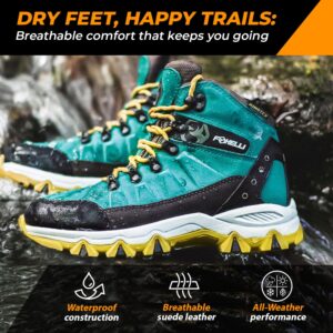 Foxelli Women’s Hiking Boots – Suede Leather Waterproof Hiking Boots for Women, Breathable, Comfortable & Lightweight Hiking Shoes Teal