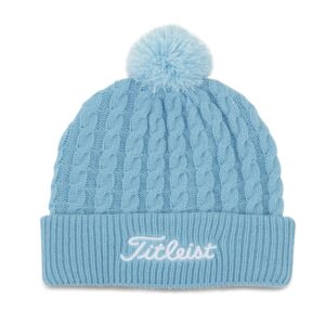 Titleist Cable Knit Pom Pom Golf Beanie Light Blue/White One Size Fits Most