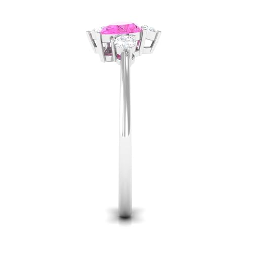 Rosec Jewels 1.5 Cttw Pear Cut Created Pink Sapphire Cluster Promise Ring with Diamond| AAAA Quality, 14K White Gold, Size:US 6.50