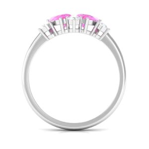 Rosec Jewels 1.5 Cttw Pear Cut Created Pink Sapphire Cluster Promise Ring with Diamond| AAAA Quality, 14K White Gold, Size:US 6.50