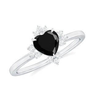 certified heart shape black onyx promise ring with diamond | aaa quality | 6 mm black onyx | december birthstone ring, 14k white gold, size:us 7.50