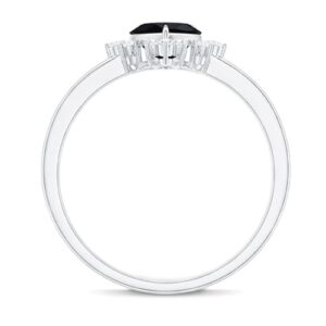 Certified Heart Shape Black Onyx Promise Ring with Diamond | AAA Quality | 6 MM Black Onyx | December Birthstone Ring, 14K White Gold, Size:US 7.50