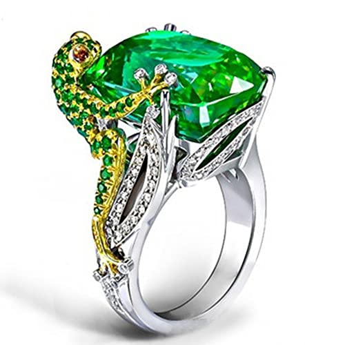 WDIYIEETN 925 Sterling Silver Emerald Frog Ring Women Jewelry CZ Crystal Diamond Wedding Engagement Ring (7)