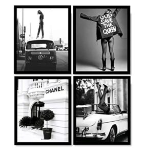 poybux design fashion wall art poster prints set of 4 unframed ( 8''x10'' ) black and white fashion wall art, wall art vintage fashion poster, retro pop art trendy posters for teen girls woman