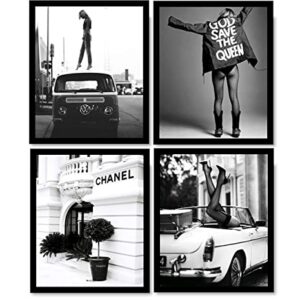 PoyBux Design Fashion Wall Art Poster Prints Set of 4 UNFRAMED ( 8''x10'' ) Black and White Fashion Wall Art, Wall Art Vintage Fashion Poster, Retro Pop Art Trendy Posters for Teen Girls Woman