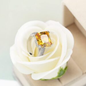 WDIYIEETN Fashion Jewelry Super Huge Genuine Yellow Topaz Gemstone Women Silver CZ Crystal Wedding Ring (7)