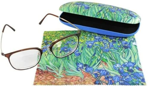 Vincent Van Gogh Painting Art Premium Quality Irises Eyeglass Case and Matching Microfiber Eyeglass Cleaning Cloth