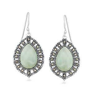 ross-simons jade and marcasite drop earrings in sterling silver