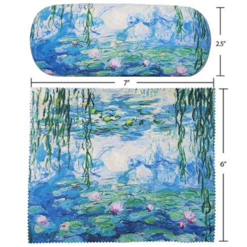 Claude Monet Painting Art Premium Quality Water Lilies Eyeglass Case and Matching Microfiber Eyeglass Cleaning Cloth, CMWL