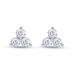 savearth diamonds 1/2ctw round lab created moissanite diamond 3-stone cluster stud earrings for women in 14k white gold over sterling silver (0.50 cttw)