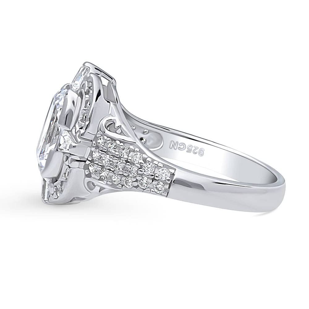 BERRICLE Sterling Silver Art Deco Cubic Zirconia CZ Statement Fashion Ring for Women, Rhodium Plated Size 7