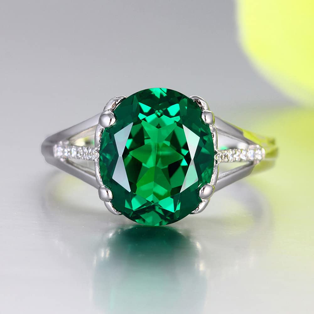 WDIYIEETN Emerald Ring 4 Carats Oval Cut 925 Sterling Silver Cubic Zirconia Crystal Diamond Solitaire Engagement Wedding Ring (8)