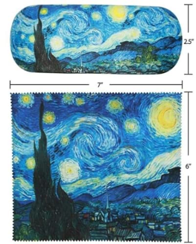 Vincent Van Gogh Painting Art Premium Quality Starry Night Eyeglass Case and Matching Microfiber Eyeglass Cleaning Cloth