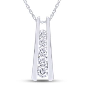 1.25 carat round cut lab created moissanite diamond five stone journey bar pendant necklace in 14k white gold plated 925 sterling silver jewelry with 18" chain)