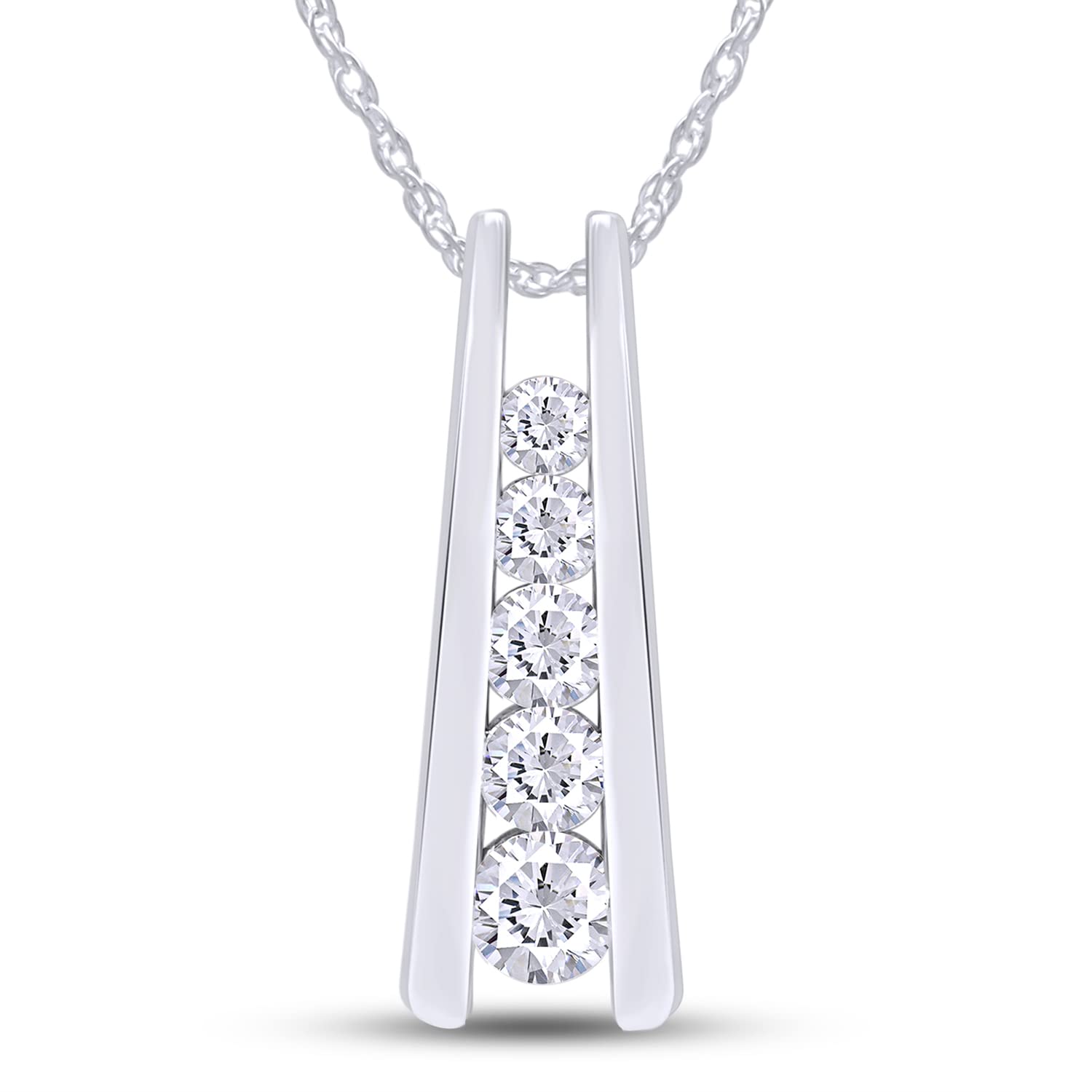 1.25 Carat Round Cut Lab Created Moissanite Diamond Five Stone Journey Bar Pendant Necklace In 14k White Gold Plated 925 Sterling Silver Jewelry With 18" Chain)