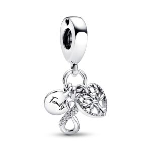 meteor crush family love forever tree cubic zirconia charm in sterling silver ，heart beads perfect mom charms birthday christmas jewelry gifts women