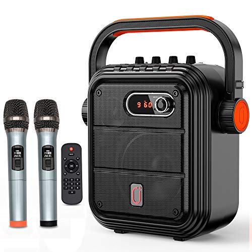 JYX Karaoke Machine with 2 Wireless Microphones, Bluetooth Speaker PA System with 5200mAh Battery Supports Bluetooth,USB,SD Card,AUX-in,FM,Recording,for Christmas Party