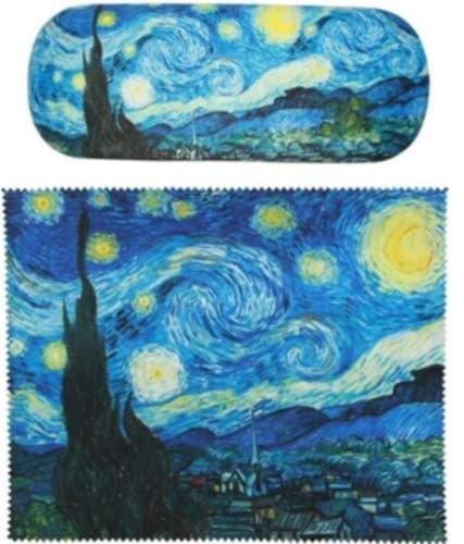 Vincent Van Gogh Painting Art Premium Quality Starry Night Eyeglass Case and Matching Microfiber Eyeglass Cleaning Cloth