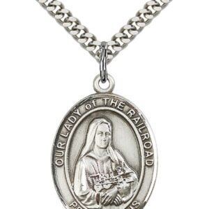 Bonyak Jewelry Sterling Silver Our Lady of The Railroad Pendant, Size 1 x 3/4 inches - Catholic Inspirations