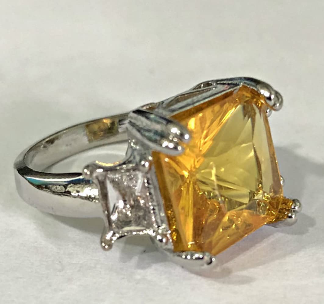 WDIYIEETN Luxury Women 925 Sterling Silver Huge Citrine Princess Cut Crystal Diamond Ring Wedding Jewelry Gift (10)