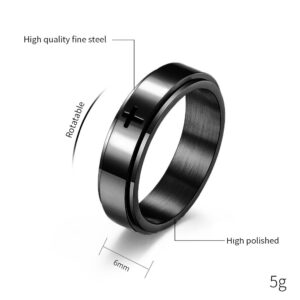 Minimalist Cross Christian Jesus Christ Lord Prayer Rotating Stress Relief Spinner Fidget Band Rings for Men Women for Anxiety Finger Rotate Freely Stainless Steel Fashion Cool Ring Birthday Bff Gifts (Black, 5)