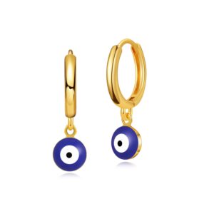 MRSXIA Huggie Earrings for Women Gold Hoop Dark Blue Evil Eye Round Bead Ball Dangle Drop 18K Gold Filled Small Simple Delicate Hypoallergenic Ear Protection Jewelry