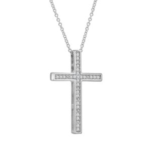 Timeless Love 1/10 CT Diamond Cross Pendant Set in Sterling Silver, Necklace with 18" Cable Spring Ring Closure, Dainty Jewelry for Women, Luxury Fashion Pendant Necklaces for Women