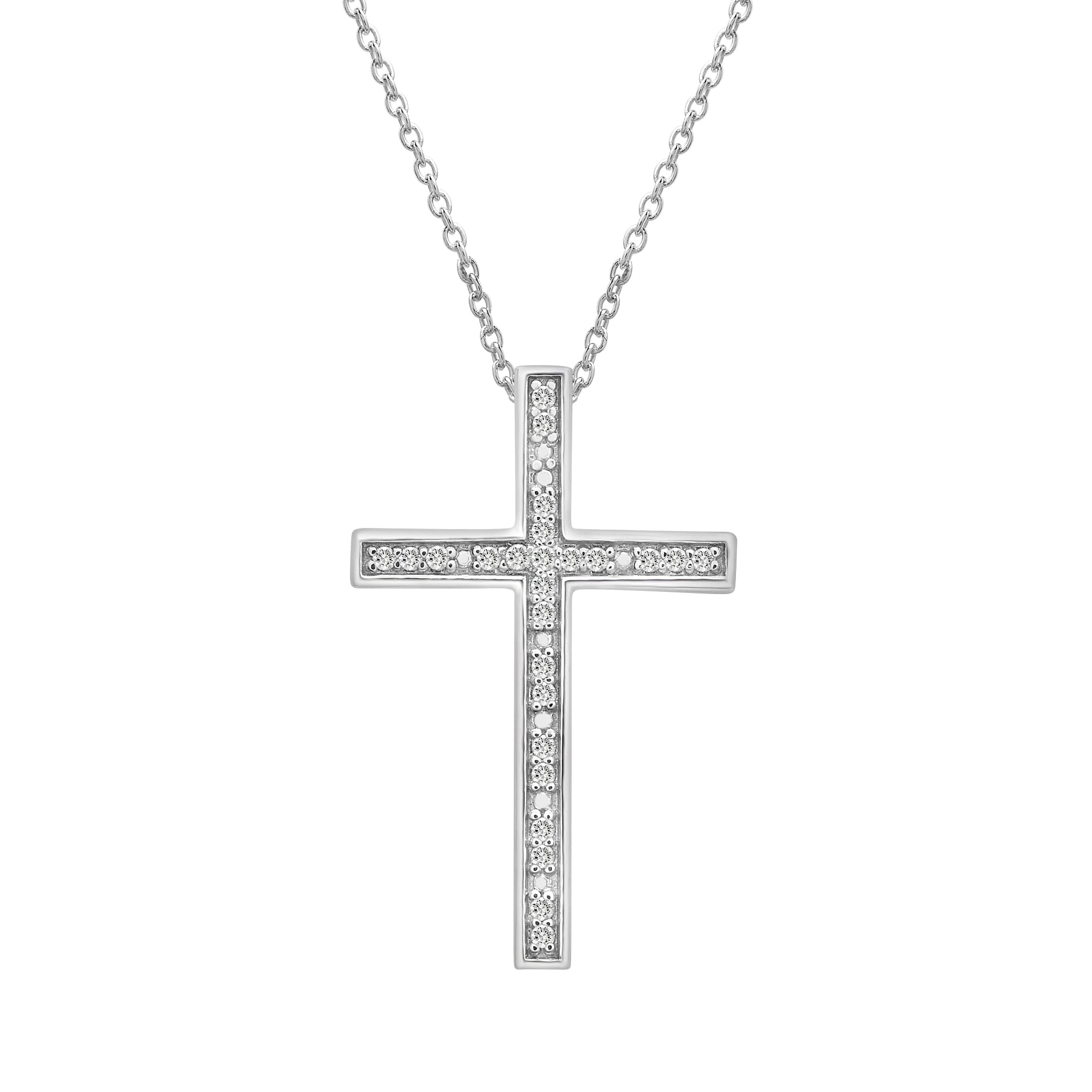 Timeless Love 1/10 CT Diamond Cross Pendant Set in Sterling Silver, Necklace with 18" Cable Spring Ring Closure, Dainty Jewelry for Women, Luxury Fashion Pendant Necklaces for Women