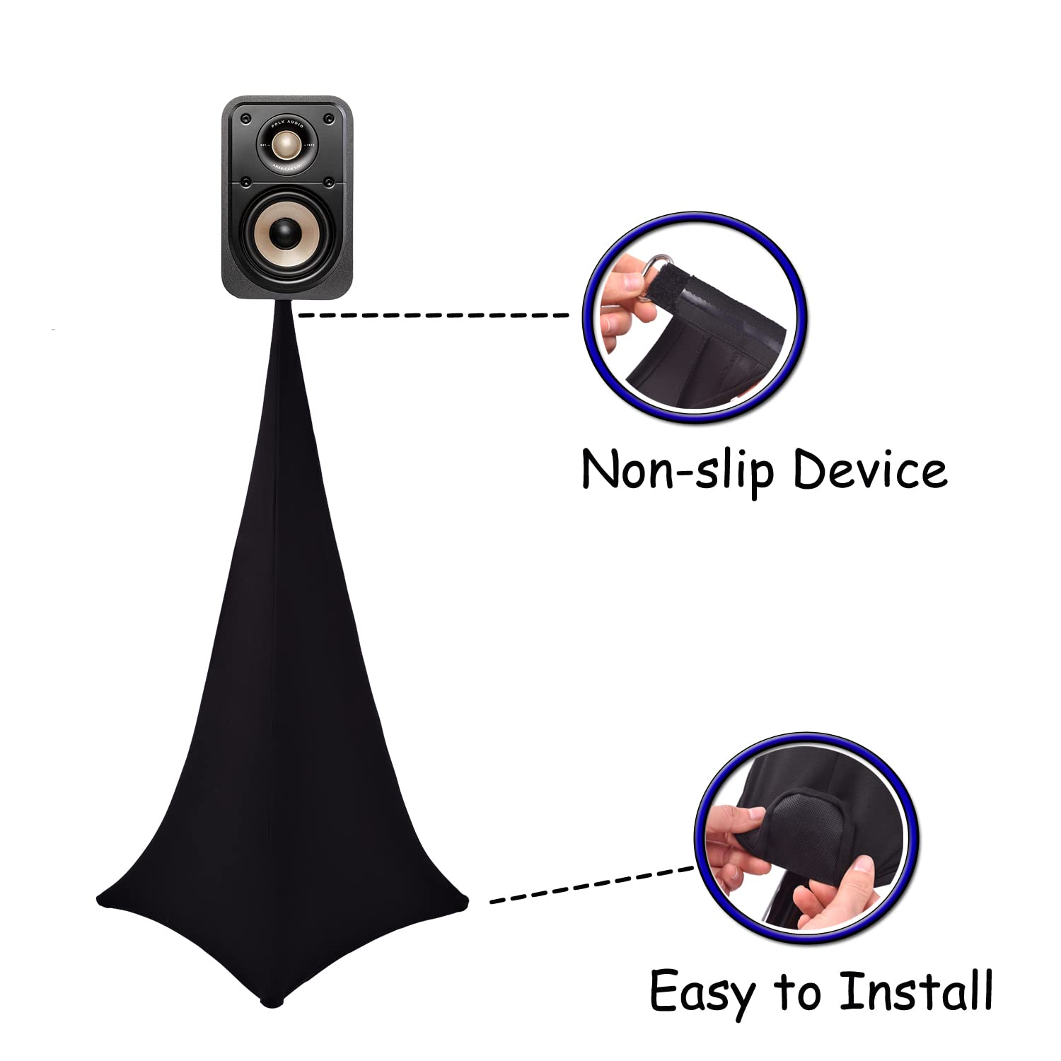 Speaker Stand Cover Tripod Stand Skirt, DJ Speaker Stand Tripod Cover Scrim 360 Degree Coverage(Black-Two Pack)