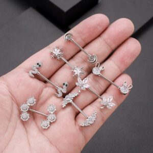 14G Cute Rabbit Nipple Rings Stainless Steel Cubic Zirconia Crystal Bunny Tongue Ring Nipple Studs Barbell Piercing Bar Body Pierced Jewelry Gifts for Women BFF