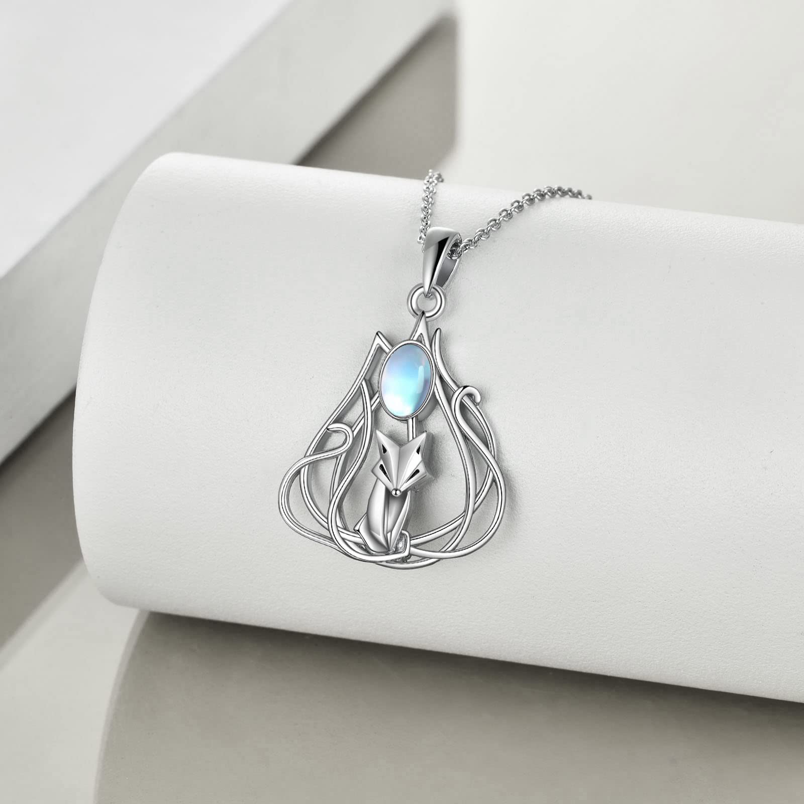 WINNICACA Fox Necklace for Women Sterling Silver Fox Pendant Jewelry with Moonstone Fox Gifts for Women Birthday Christmas Gifts for Women