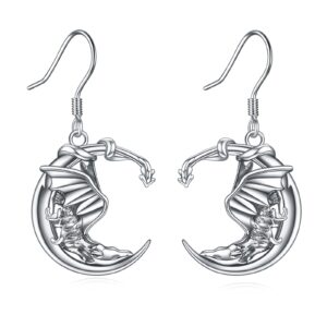 yfn dragon earrings sterling silver wreathe moon dragon drop dangle earrings gift for women