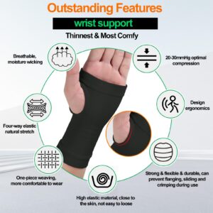 MGANG Wrist Support Sleeves, 1 Pair Wrist Compression Gloves for Unisex, 20-30 mmHg Wrist Brace Support for Carpal Tunnel, RSI, Tendonitis, Sprains, HandInstability, Pain Relief, Black S