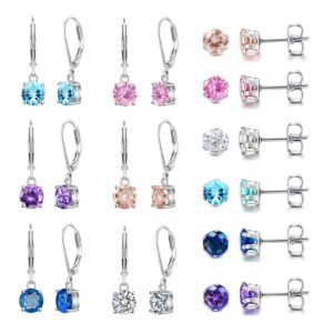 Multicolor Crystal Dangle Earrings and Studs for Women 926 Silver Hypoallergenic Dangle Earrings Leverback Earring