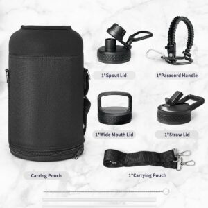 Trebo Half Gallon Water Bottle with Paracord Handle 64oz Wide Mouth Insulated Double Wall Stainless Steel Large Sports Flask Keep Hot 24 Hours & Cold 48 Hours Water Jug with 3 Lids, Black