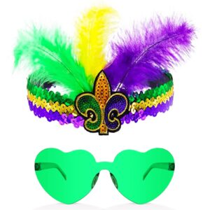 mardi gras fluer di lis headband feather sequin fascinators and sunglasses purple yellow green masquerade party feather headwear cocktail wedding supplies halloween party favor